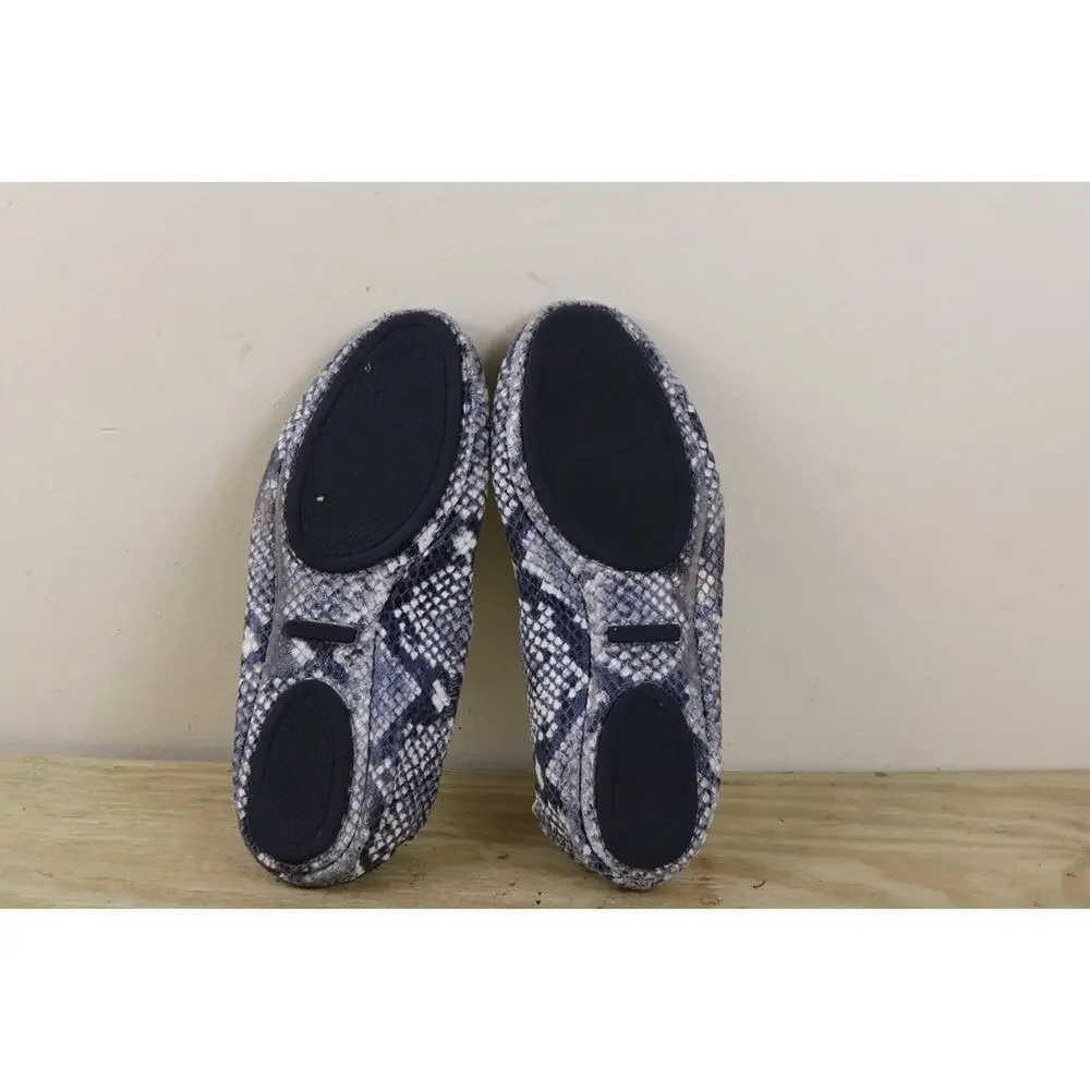 Tory Burch Shoes 8N Reva Minnie travel Ballet Flats Blue Snakeskin Print Leather